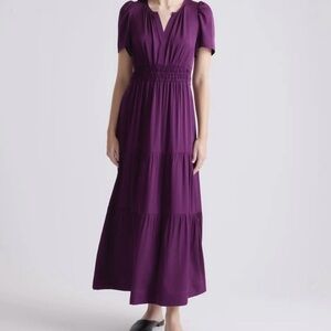 Quince Tiered Washable Silk Maxi Dress in Aubergine / Eggplant